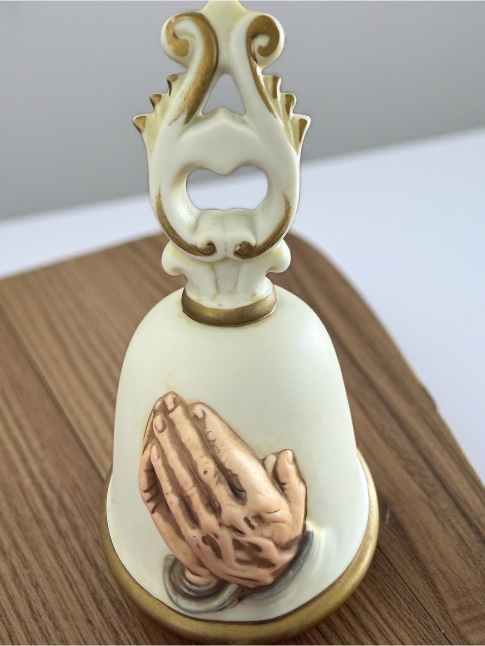 Vintage Homco Bisque Porcelain Praying Hands Bell
